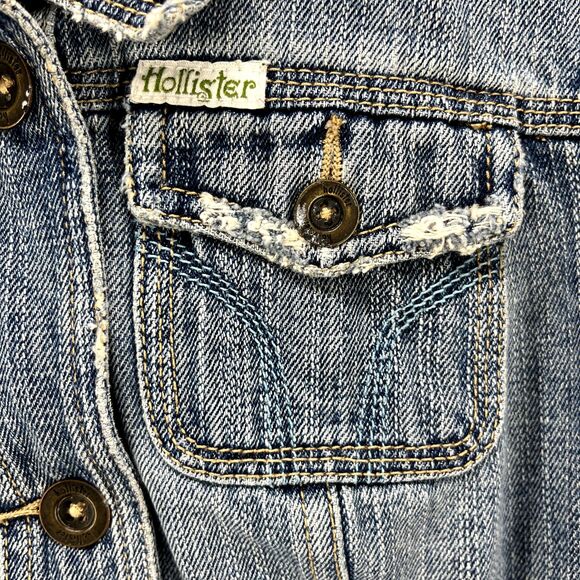 HOLLISTER CO Denim Jacket Girls Juniors Small distressed Tropical lined - Picture 5 of 15